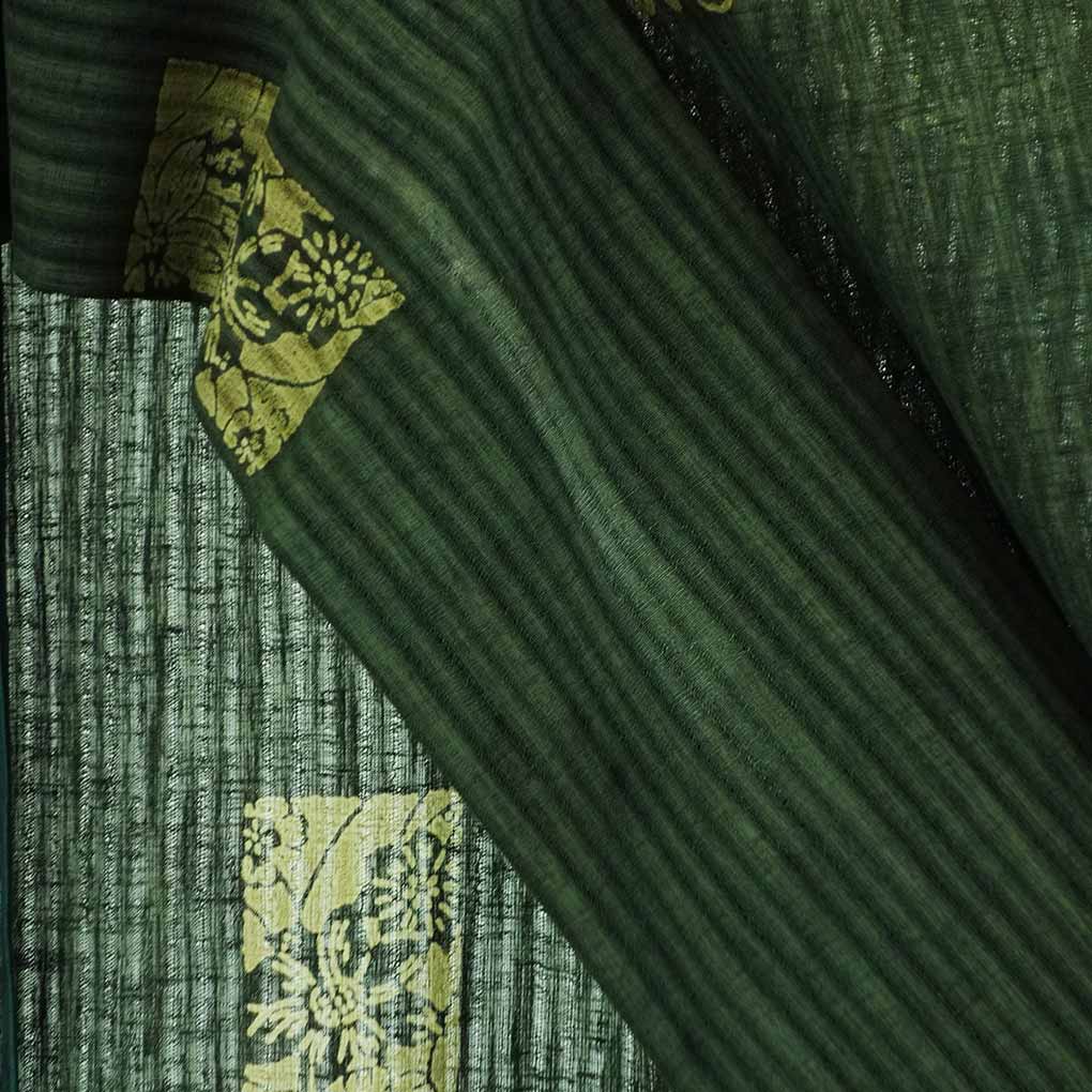 小紋 リサイクル着物 身丈153cm 裄67cm 前幅26cm 後幅31cm 袖丈49cm 袖幅34cm レディース 花柄 裄長 裄Lサイズ 夏用 ポリエステル グリーン やや難 リメイク リユース【ランクB】