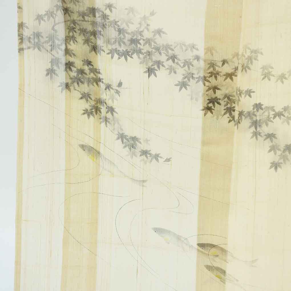 訪問着 リサイクル着物 身丈165cm 裄70cm 前幅24cm 後幅29.5cm 袖丈52cm 袖幅35cm レディース 鮎 裄長 裄L-LLサイズ 夏用 正絹（シルク）ブラウン トールサイズ 美品 作家もの リメイク リユース【ランクA】
