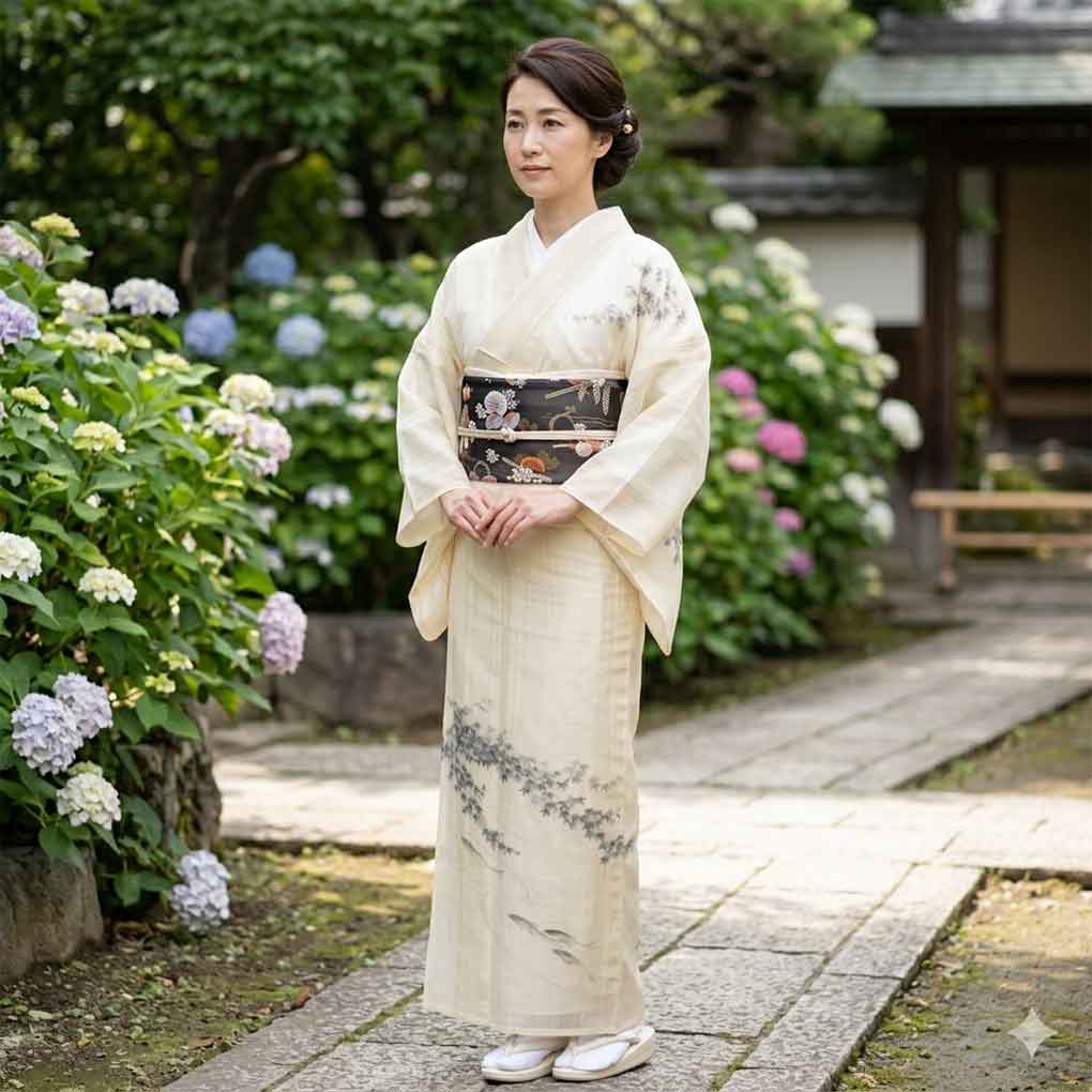 訪問着 リサイクル着物 身丈165cm 裄70cm 前幅24cm 後幅29.5cm 袖丈52cm 袖幅35cm レディース 鮎 裄長 裄L-LLサイズ 夏用 正絹（シルク）ブラウン トールサイズ 美品 作家もの リメイク リユース【ランクA】