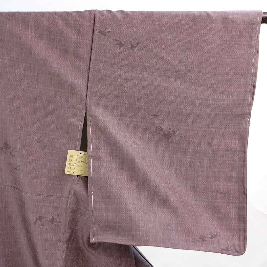 紬 リサイクル着物 身丈154cm 裄65cm 前幅25cm 後幅29cm 袖丈49cm 袖幅32cm レディース 袷 抽象柄 裄Mサイズ 秋冬春用 正絹(シルク)パープル 未使用品 リメイク リユース【ランクS】
