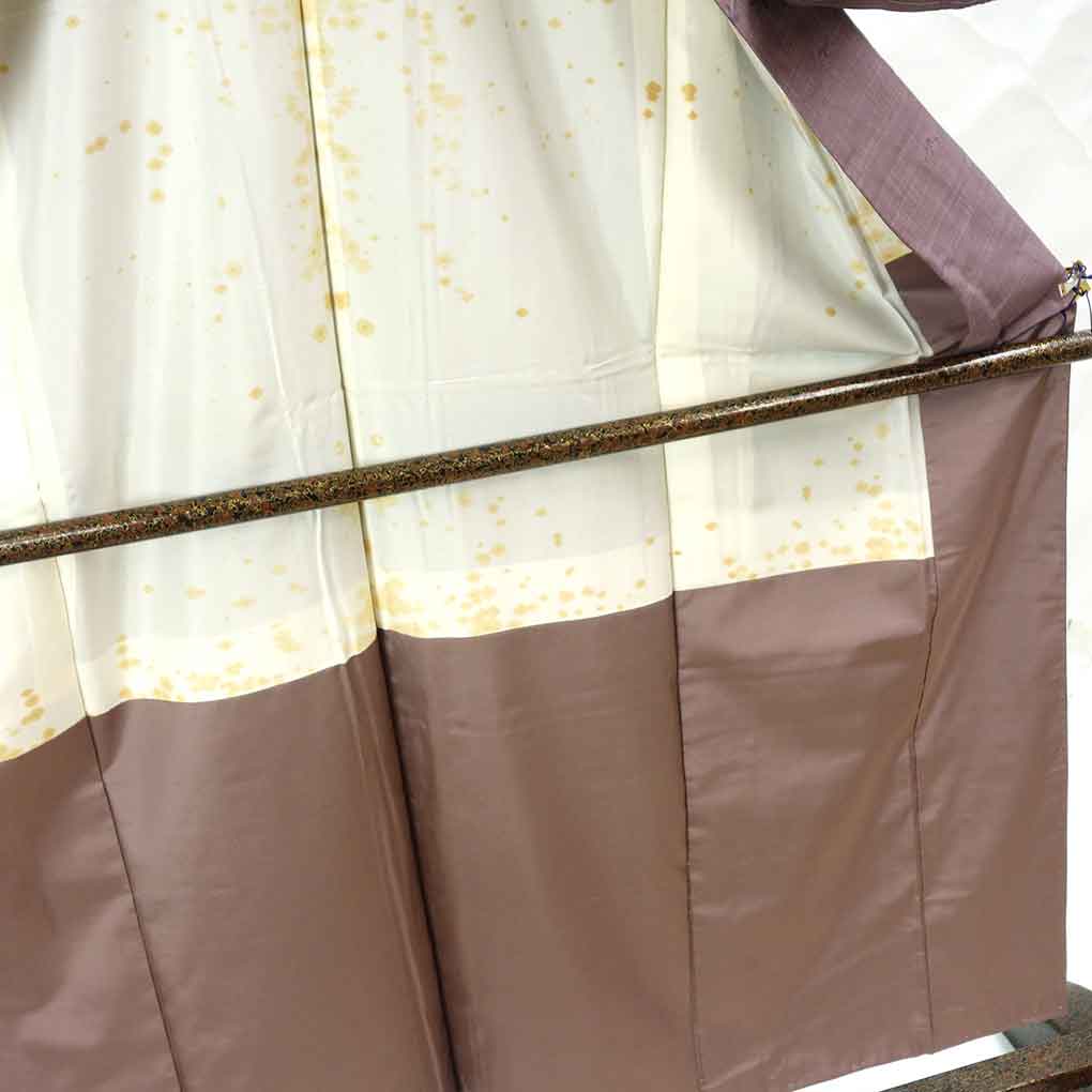 紬 リサイクル着物 身丈154cm 裄65cm 前幅25cm 後幅29cm 袖丈49cm 袖幅32cm レディース 袷 抽象柄 裄Mサイズ 秋冬春用 正絹(シルク)パープル 未使用品 リメイク リユース【ランクS】