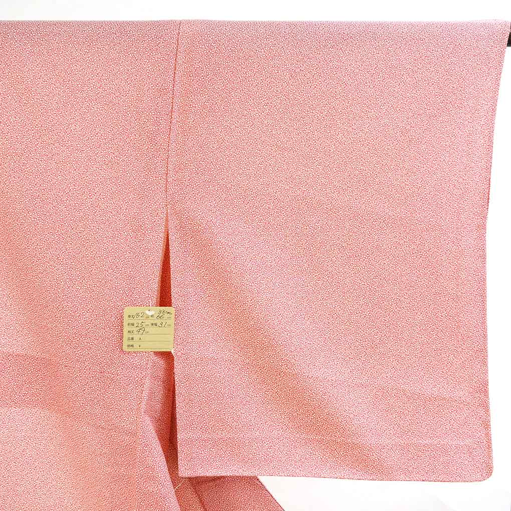 小紋 リサイクル着物 身丈162cm 裄66cm 前幅25cm 後幅31cm 袖丈49cm 袖幅33cm レディース 単衣 植物 裄長 裄M-Lサイズ 初夏・初秋用 正絹（シルク）ピンク 美品 リメイク リユース【ランクA】