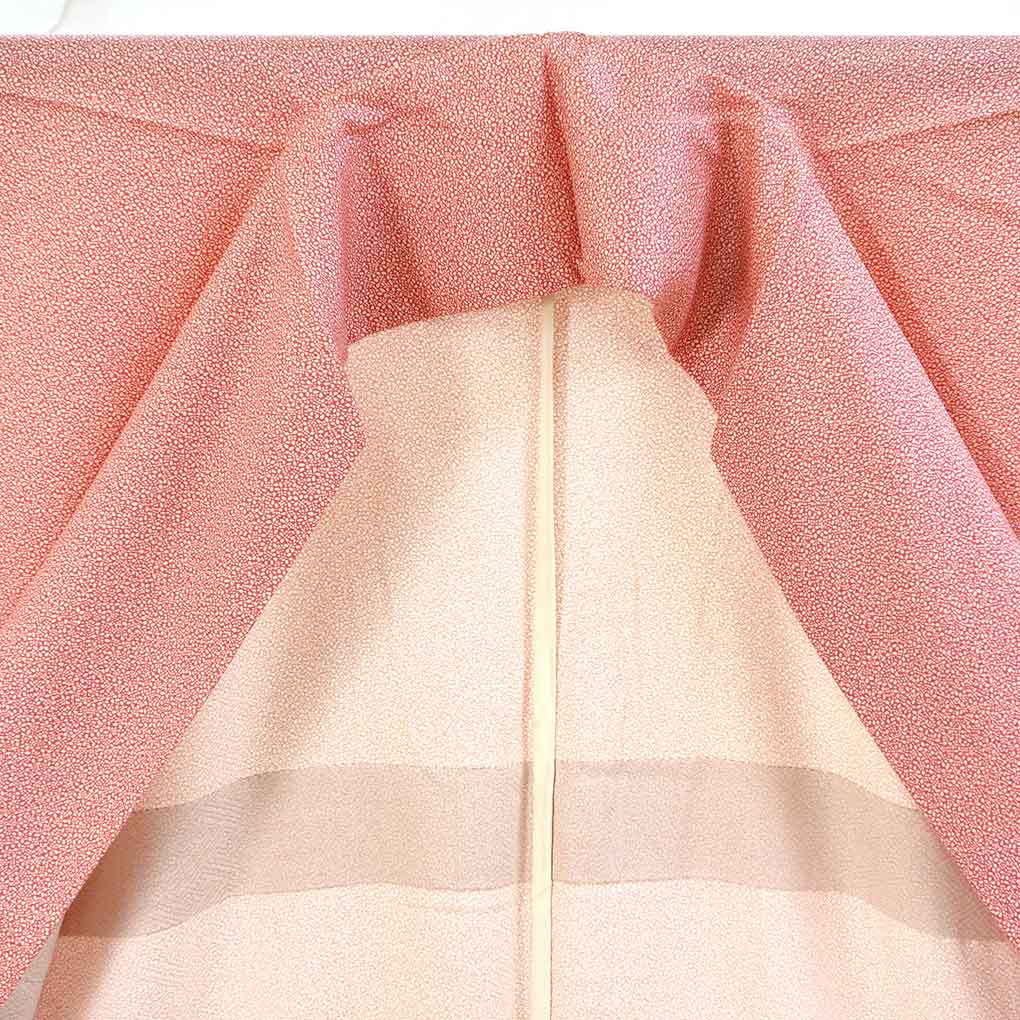 小紋 リサイクル着物 身丈162cm 裄66cm 前幅25cm 後幅31cm 袖丈49cm 袖幅33cm レディース 単衣 植物 裄長 裄M-Lサイズ 初夏・初秋用 正絹（シルク）ピンク 美品 リメイク リユース【ランクA】