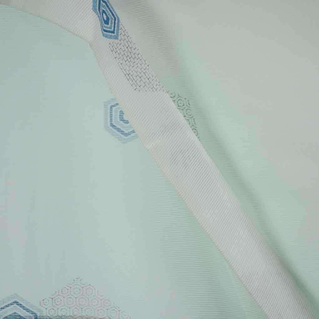 小紋 リサイクル着物 身丈158cm 裄64cm 前幅22.5cm 後幅29cm 袖丈48cm 袖幅32.5cm レディース 亀甲 裄Mサイズ 夏用 ポリエステル ブルー やや難 リメイク リユース【ランクB】