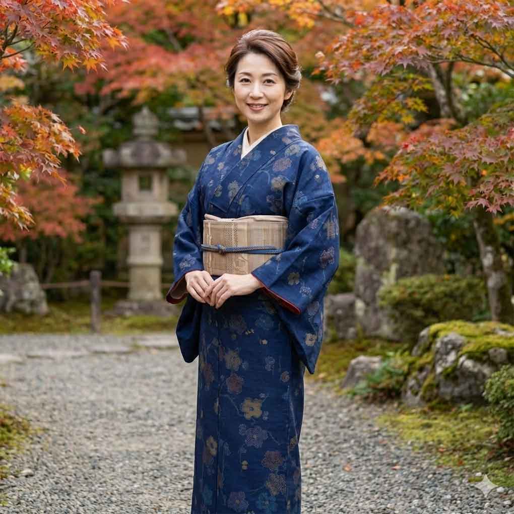 紬 リサイクル着物 身丈154cm 裄63cm 前幅22.5cm 後幅28cm 袖丈45cm 袖幅32cm レディース 袷 梅柄 裄Mサイズ 秋冬春用 正絹（シルク）ネイビー やや難 リメイク リユース【ランクB】