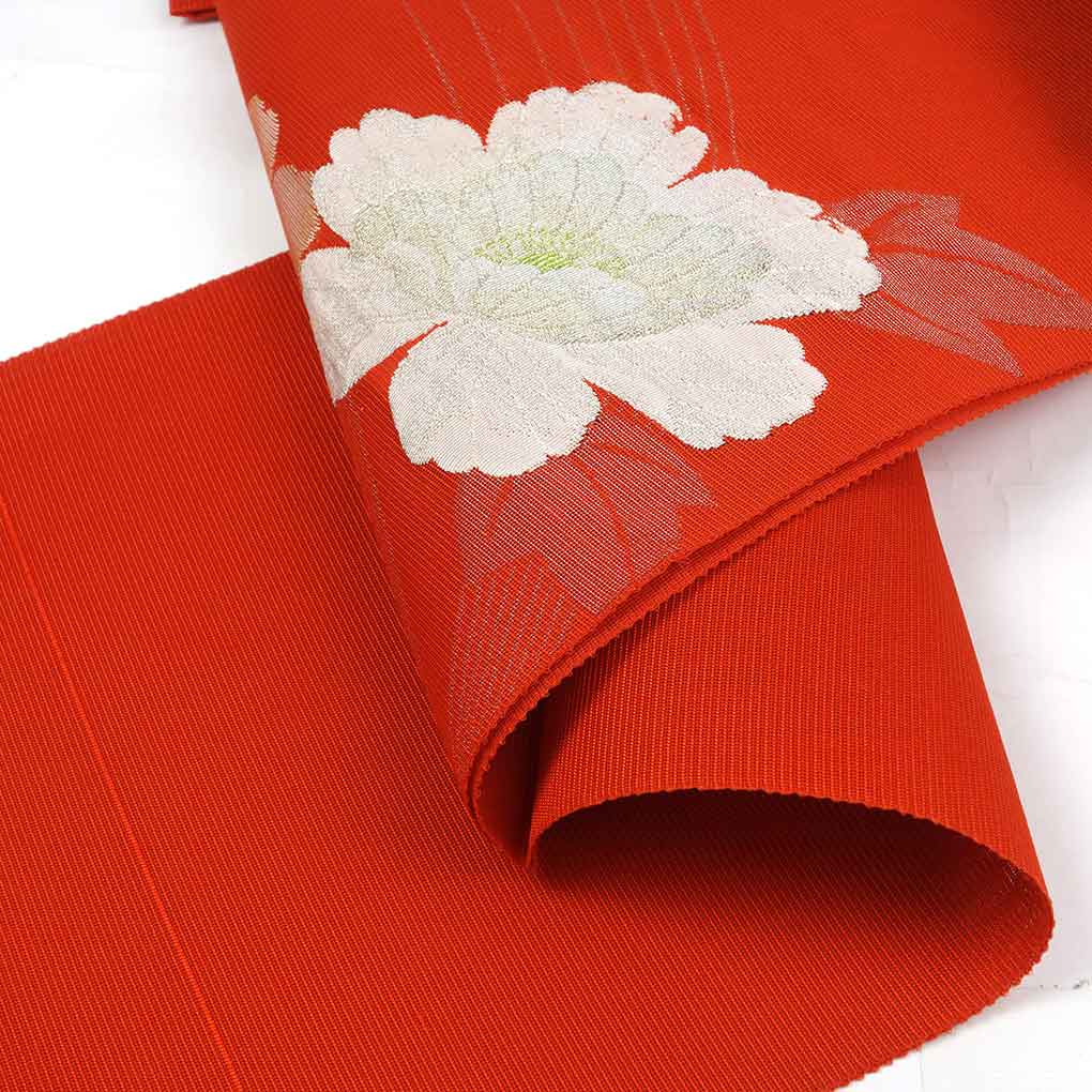 帯 夏用 名古屋帯 赤 博多織 名古屋帯 紗八寸なごや帯 夏用 正絹 献上