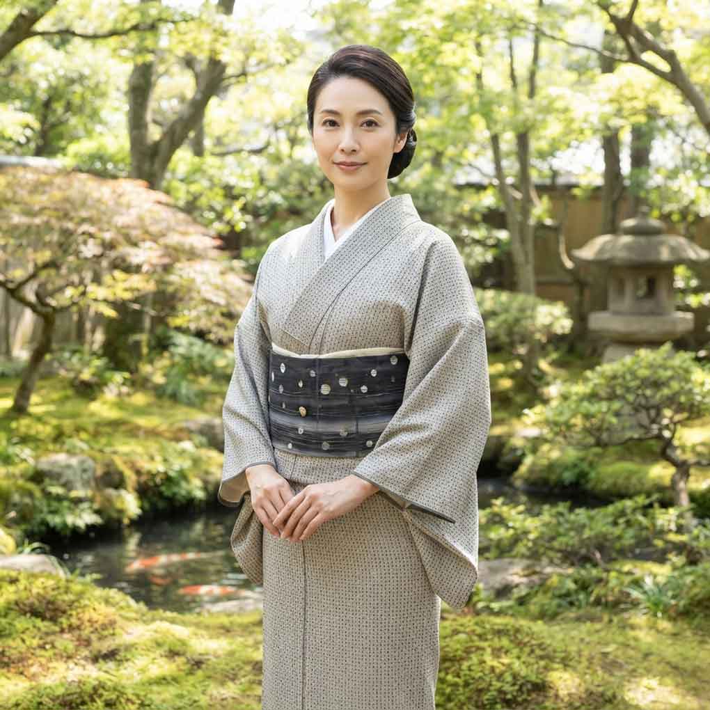 紬 リサイクル着物 身丈147cm 裄63cm 前幅25cm 後幅30cm 袖丈45cm 袖幅32cm レディース 袷 亀甲 裄Mサイズ 秋冬春用 正絹（シルク）グレー 未使用品 リメイク リユース【ランクS】