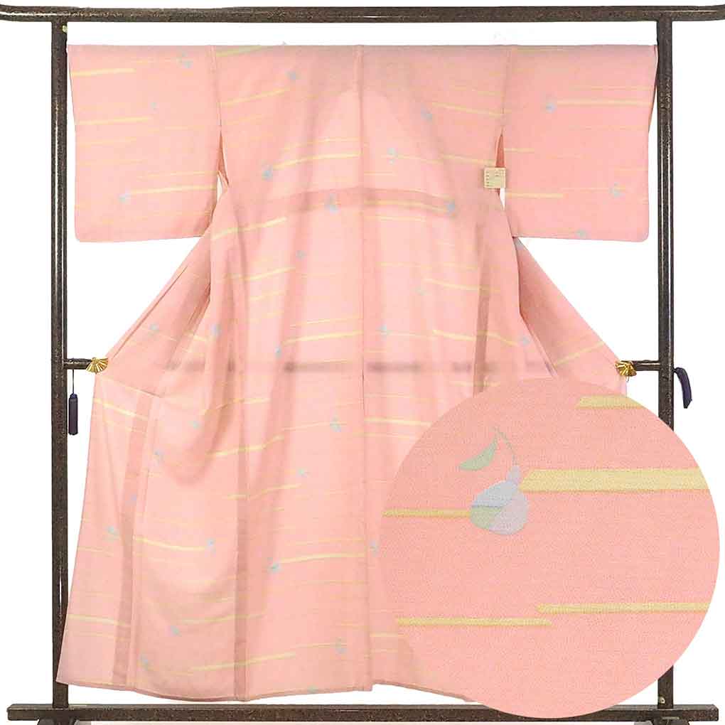 小紋 リサイクル着物 身丈157cm 裄69cm 前幅29cm 後幅33cm 袖丈47cm 袖幅34cm レディース 花柄 裄長 裄L-LLサイズ 夏用 正絹（シルク）ピンク やや難 リメイク リユース【ランクB】