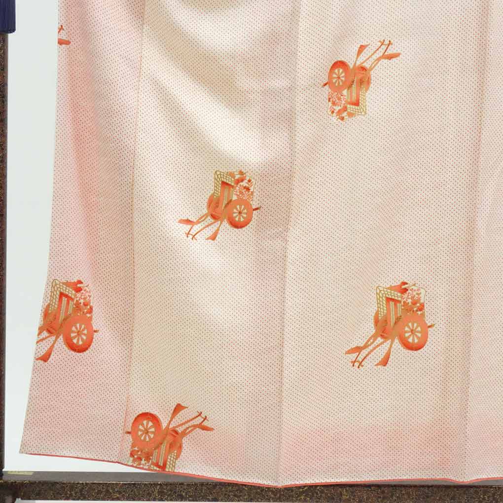 在庫処分】リサイクル着物 小紋正絹白地御所車模様袷小紋着物