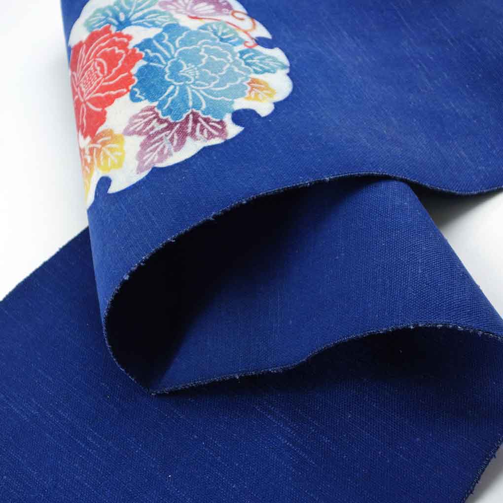 名古屋帯 リサイクル帯 幅30cm 長さ352cm レディース 花柄 秋冬春用 正絹（シルク）ネイビー 美品 リメイク リユース【ランクA】