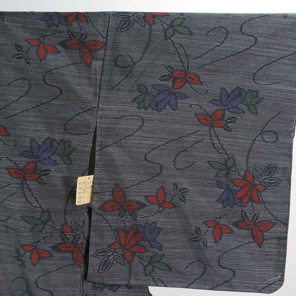 紬 リサイクル着物 身丈162cm 裄67cm 前幅23cm 後幅30cm 袖丈49cm 袖幅34cm レディース 袷 花柄 裄長 裄Lサイズ 秋冬春用 正絹（シルク）ブラック 未使用品 大島紬 リメイク リユース【ランクS】