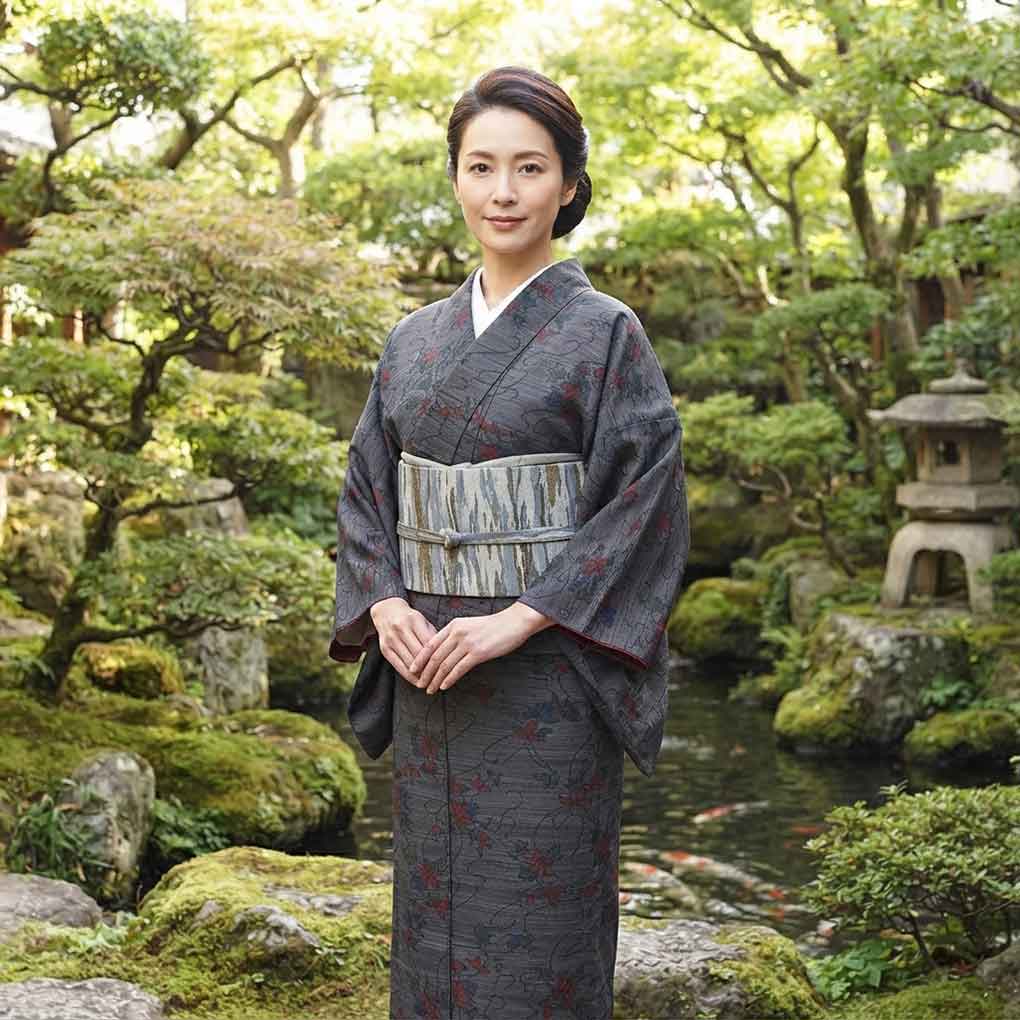 紬 リサイクル着物 身丈162cm 裄67cm 前幅23cm 後幅30cm 袖丈49cm 袖幅34cm レディース 袷 花柄 裄長 裄Lサイズ 秋冬春用 正絹（シルク）ブラック 未使用品 大島紬 リメイク リユース【ランクS】