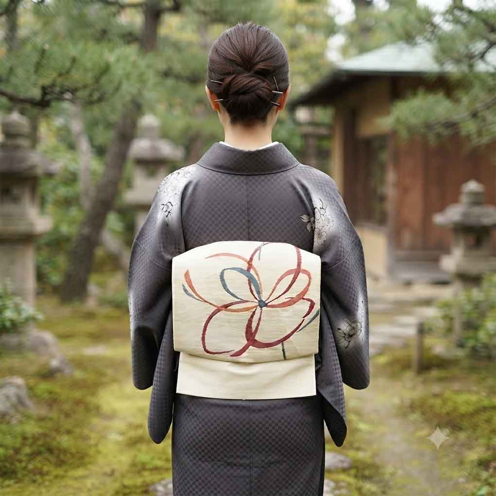 名古屋帯 リサイクル帯 幅31cm 長さ373cm レディース 花柄 秋冬春用 正絹（シルク）ホワイト 美品 リメイク リユース【ランクA】