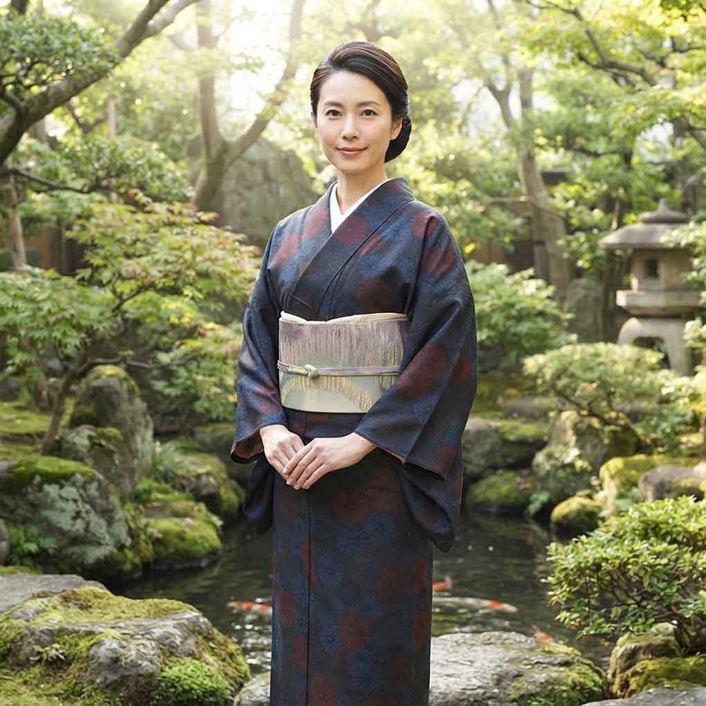 紬 リサイクル着物 身丈160cm 裄63cm 前幅24cm 後幅30cm 袖丈47cm 袖幅32cm レディース 袷 菊 裄Mサイズ 秋冬春用 正絹（シルク）ネイビー 未使用品 大島紬 リメイク リユース【ランクS】