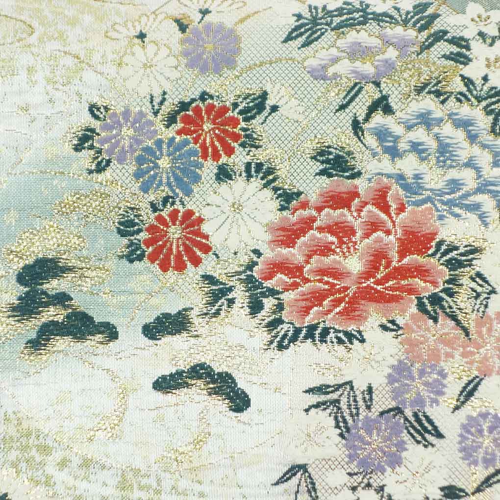 袋帯 リサイクル帯 幅29.5cm 長さ430cm レディース 花柄 秋冬春用 正絹（シルク）ゴールド 美品 リメイク リユース【ランクA】