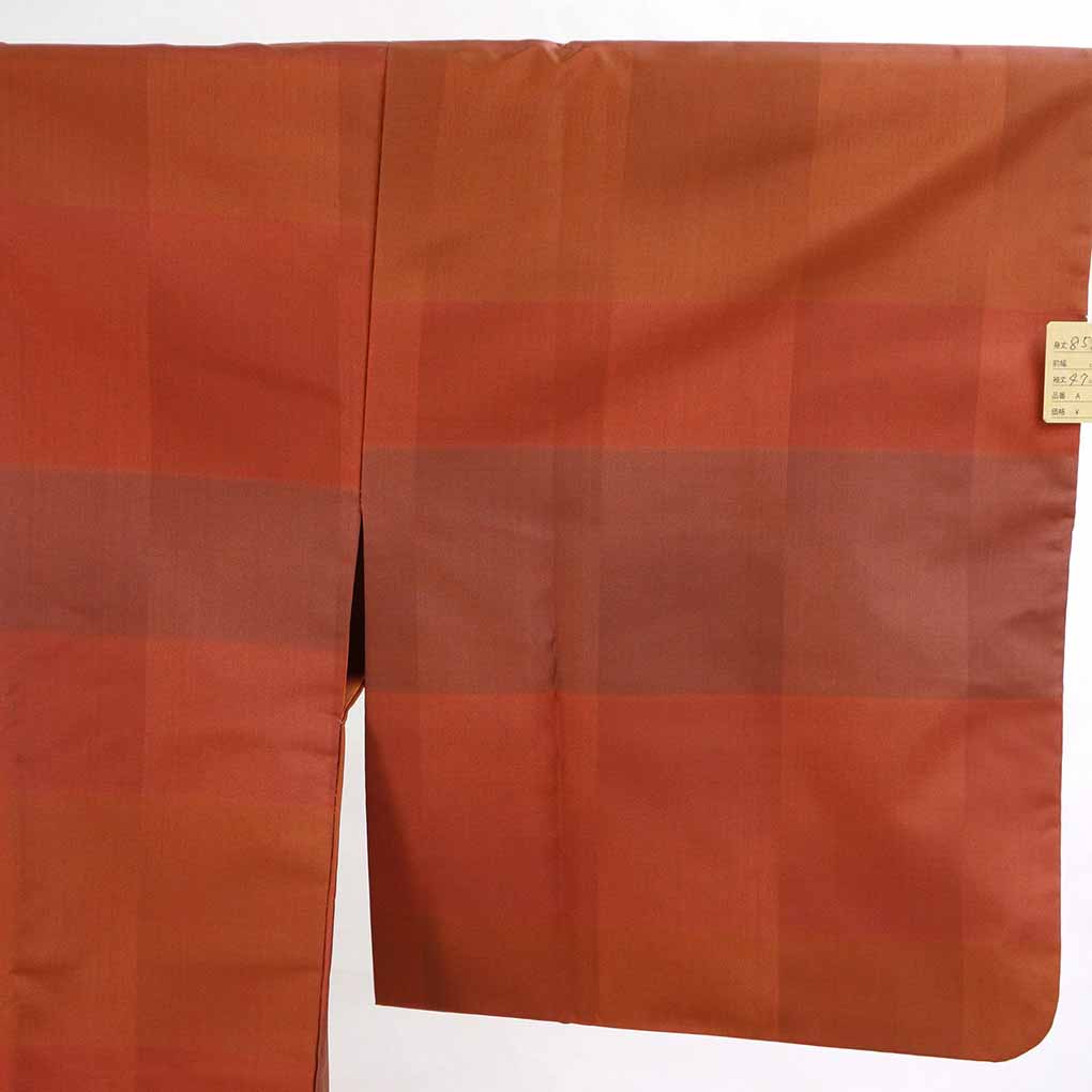 コート リサイクル着物 コート丈85cm 裄65cm 袖丈47cm 袖幅33cm レディース 袷 横段柄 裄Mサイズ 秋冬春用 正絹(シルク)ブラウン 美品 リメイク リユース【ランクA】