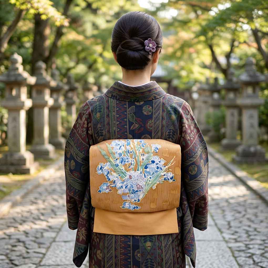 名古屋帯 リサイクル帯 幅30cm 長さ345cm レディース 花柄 秋冬春用 正絹(シルク)ブラウン 美品 塩瀬 リメイク リユース【ランクA】