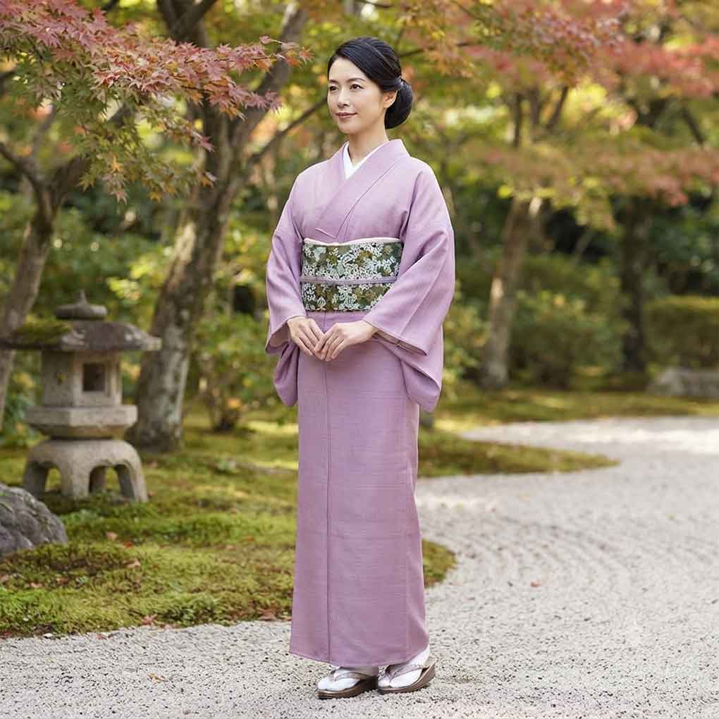 紬 リサイクル着物 身丈160cm 裄65cm 前幅23cm 後幅29cm 袖丈48cm 袖幅33cm レディース 袷 無地 裄Mサイズ 秋冬春用 正絹（シルク）パープル やや難 リメイク リユース【ランクB】