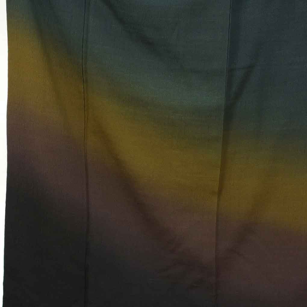 付下 リサイクル着物 身丈162cm 裄67cm 前幅24cm 後幅29.5cm 袖丈49cm 袖幅34cm レディース 袷 裾ぼかし 裄長 裄Lサイズ 秋冬春用 正絹（シルク）グリーン 美品 作家もの リメイク リユース【ランクA】