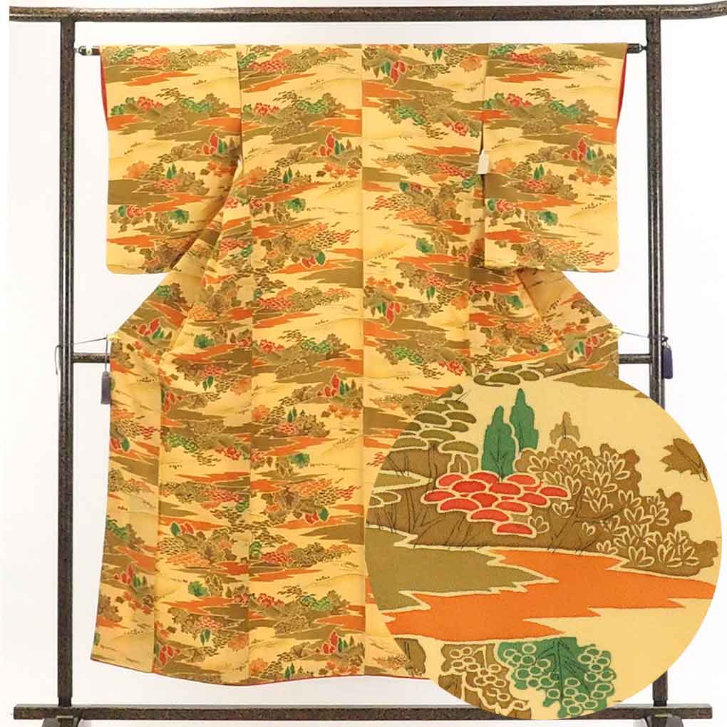 【在庫処分】リサイクル着物 小紋 / 正絹茶色地袷小紋着物 レディース 秋冬春用 シルク100% ブラウン 裄Sサイズ身丈155cm 裄62cm 前幅23cm 後幅28.5cm 袖丈56cm【ランクA】