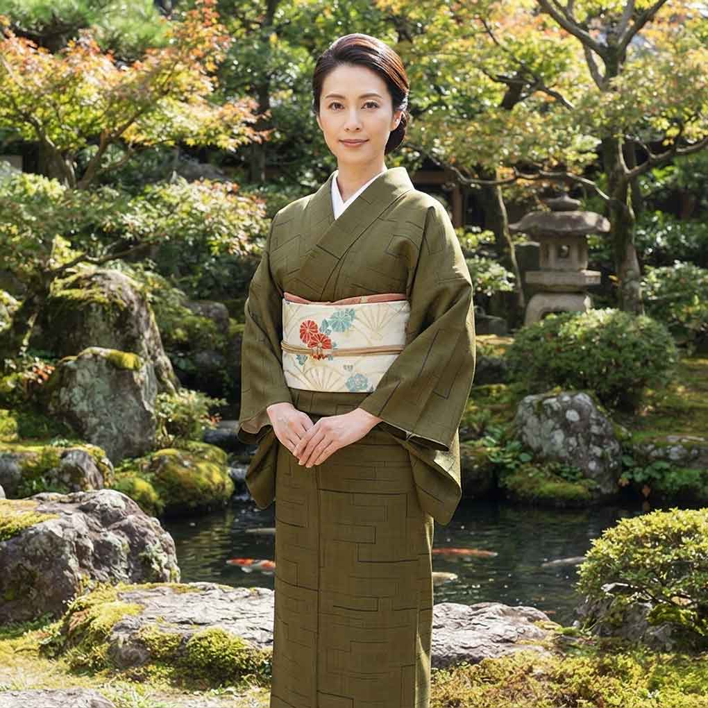 紬 リサイクル着物 身丈160cm 裄66cm 前幅26.5cm 後幅30cm 袖丈47cm 袖幅33cm レディース 袷 連続模様 裄長 裄M-Lサイズ 秋冬春用 正絹（シルク）ブラウン 未使用品 大島紬 リメイク リユース【ランクS】