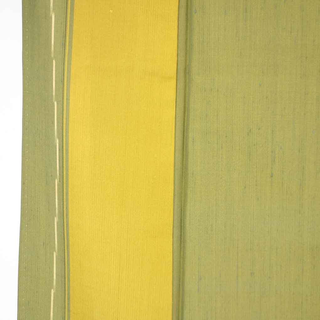 紬 リサイクル着物 身丈153cm 裄63cm 前幅22.5cm 後幅28cm 袖丈49cm 袖幅32cm レディース 袷 縦縞 裄Mサイズ 秋冬春用 正絹(シルク)グリーン 美品 リメイク リユース【ランクA】