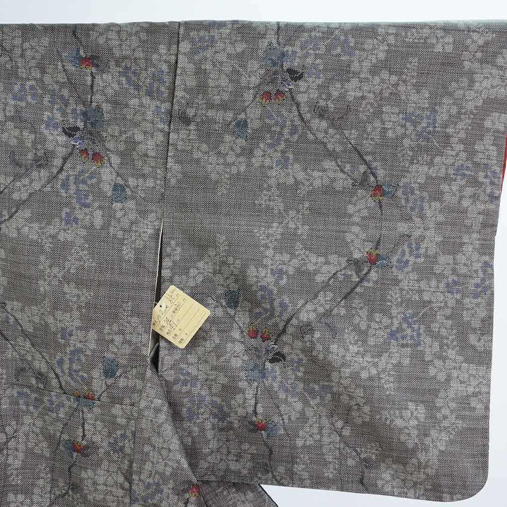 紬 リサイクル着物 身丈162cm 裄65cm 前幅24cm 後幅30cm 袖丈49cm 袖幅33cm レディース 袷 花柄 裄Mサイズ 秋冬春用 正絹（シルク）ブラウン 美品 大島紬 リメイク リユース【ランクA】