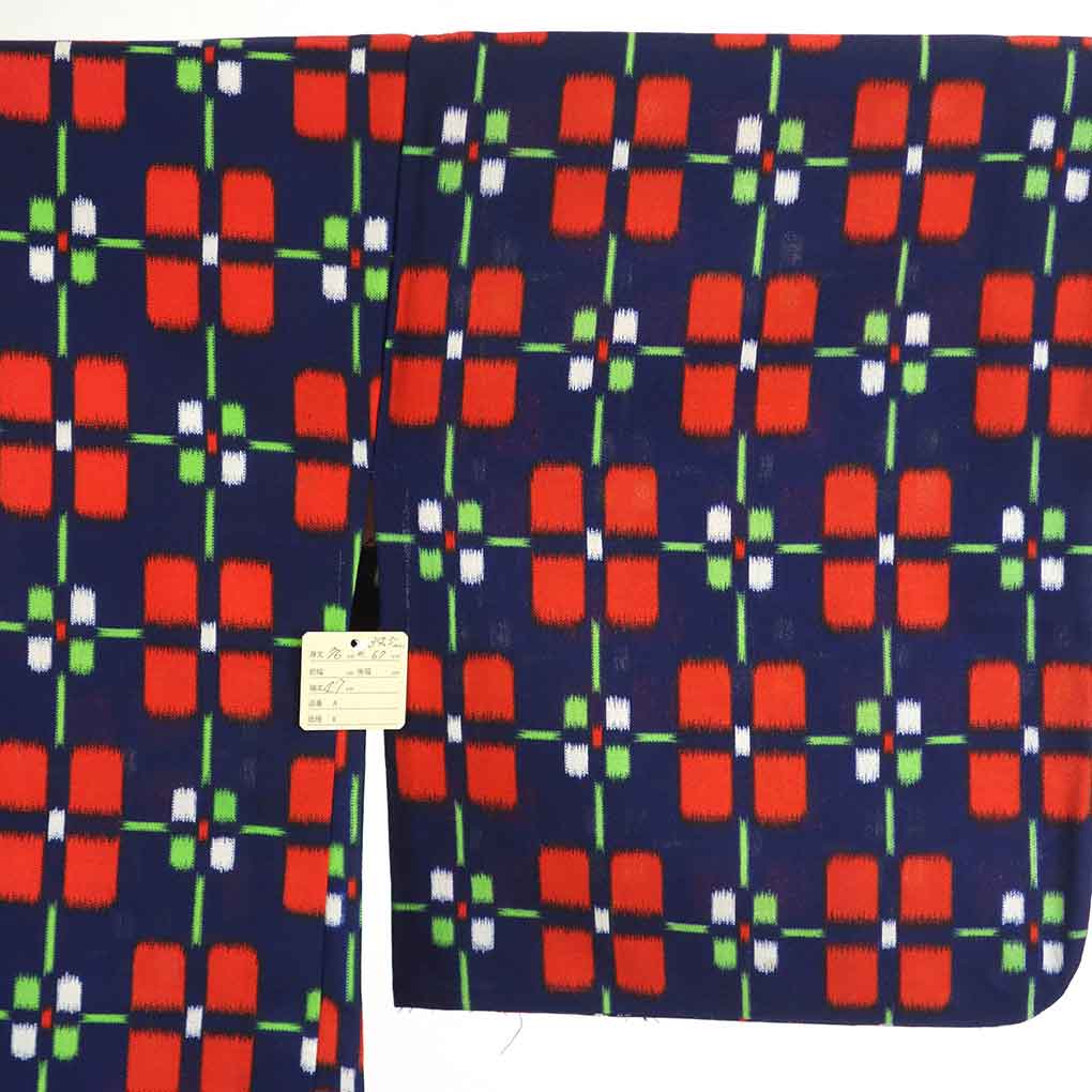 リサイクル 羽織 羽織丈76cm 裄67cm 袖丈47cm 袖幅34.5cm レディース 単衣 連続模様 裄長 裄Lサイズ 秋冬春用 ウール 紺地 美品 リサイクル リメイク リユース【ランクA】
