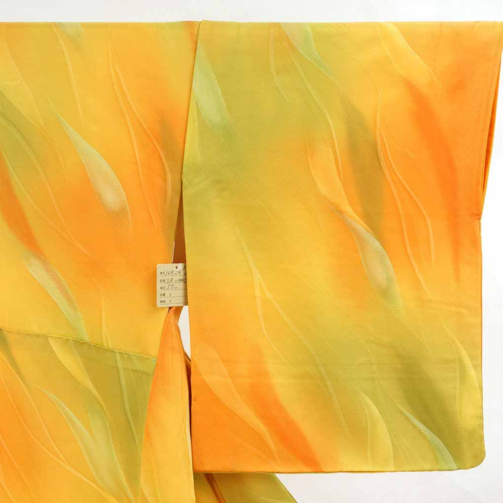 小紋 リサイクル着物 身丈164cm 裄65cm 前幅24cm 後幅29cm 袖丈50cm 袖幅32cm レディース 袷 ぼかし 裄Mサイズ 秋冬春用 正絹（シルク）イエロー トールサイズ 美品 リメイク リユース【ランクA】