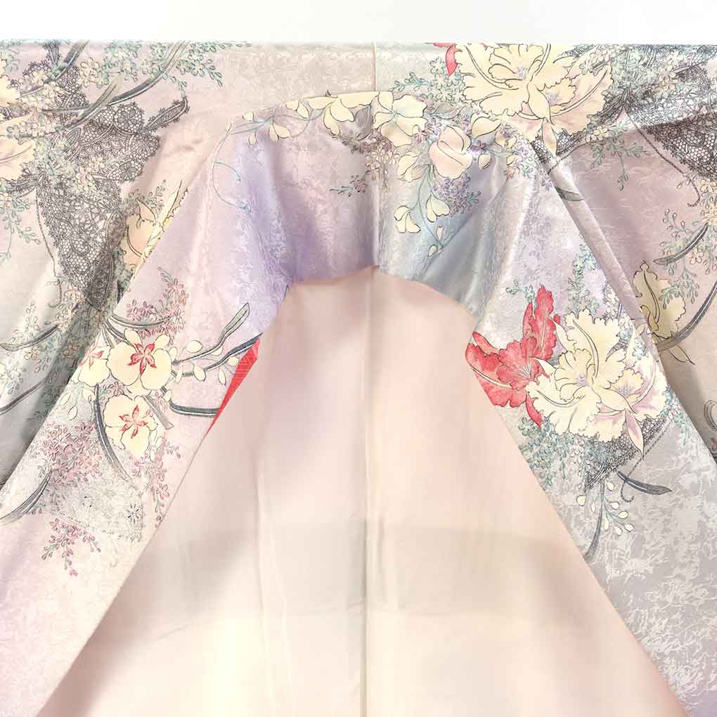 小紋 リサイクル着物 身丈158cm 裄70cm 前幅24cm 後幅28cm 袖丈52cm 袖幅35cm レディース 袷 花柄 裄長 裄L-LLサイズ 秋冬春用 正絹（シルク）ピンク 美品 リメイク リユース【ランクA】