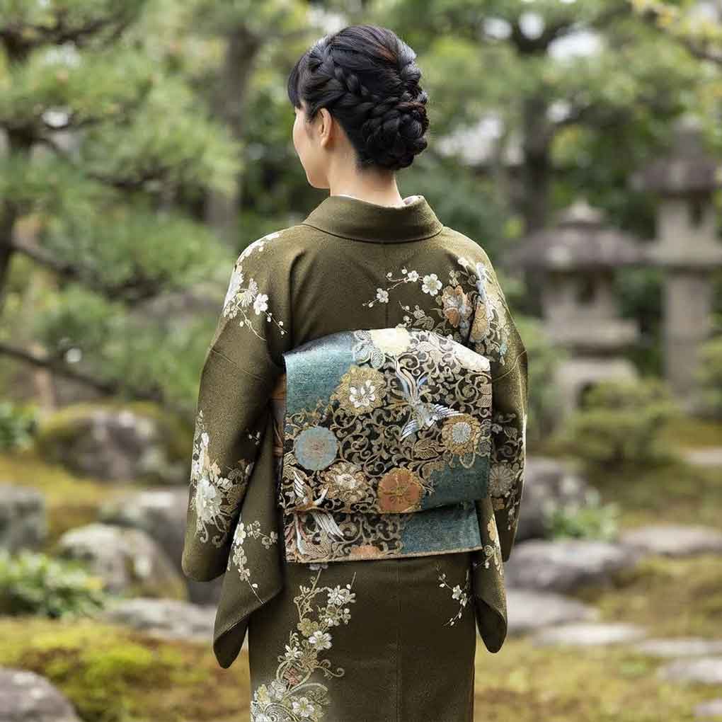 袋帯 リサイクル帯 幅31cm 長さ442cm レディース 鳳凰 秋冬春用 正絹(シルク)グリーン 美品 リメイク リユース【ランクA】