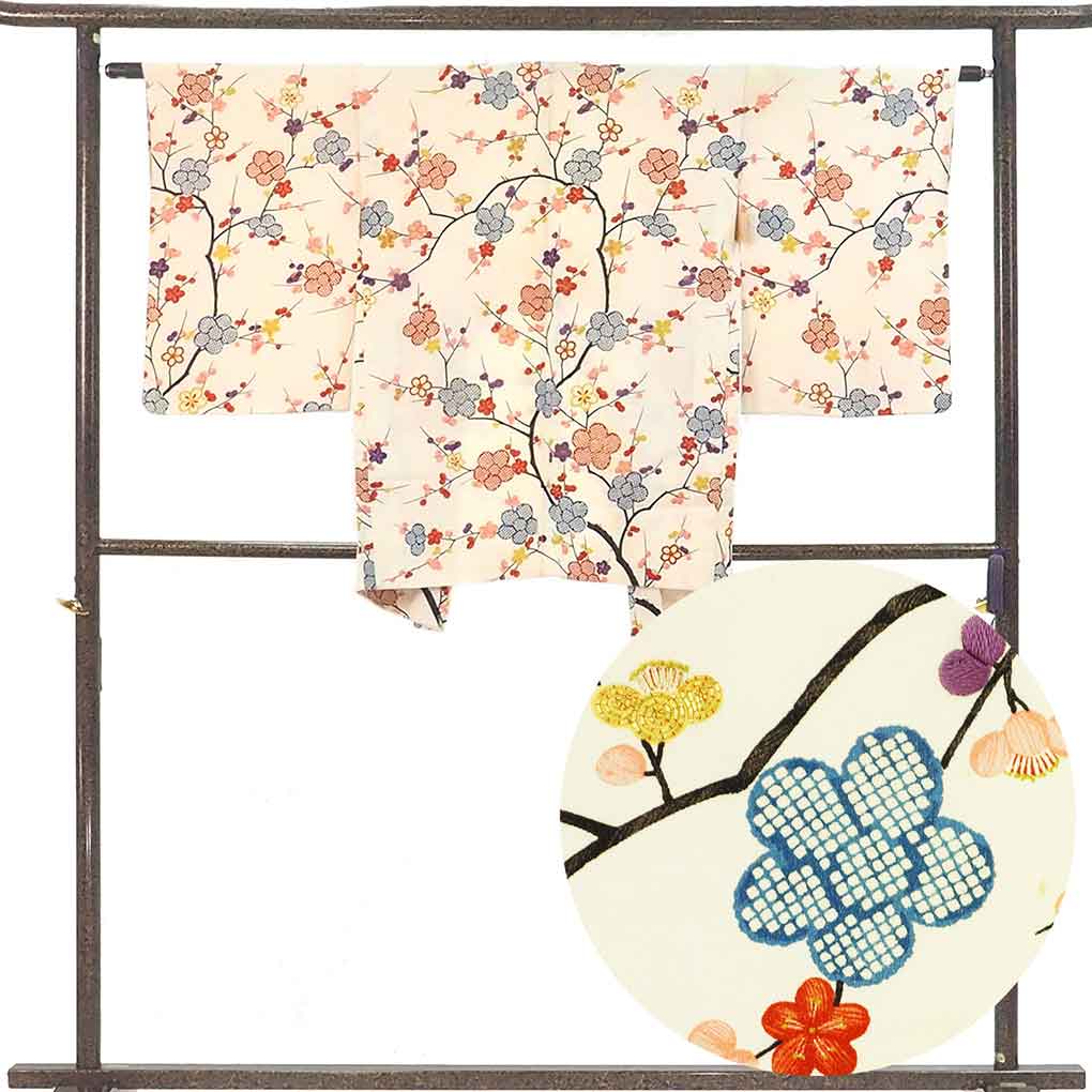 羽織 リサイクル着物 羽織丈82cm 裄62cm 袖丈55cm 袖幅32cm レディース 袷 梅柄 裄Sサイズ 秋冬春用 正絹（シルク）ブラウン やや難 リメイク リユース【ランクB】