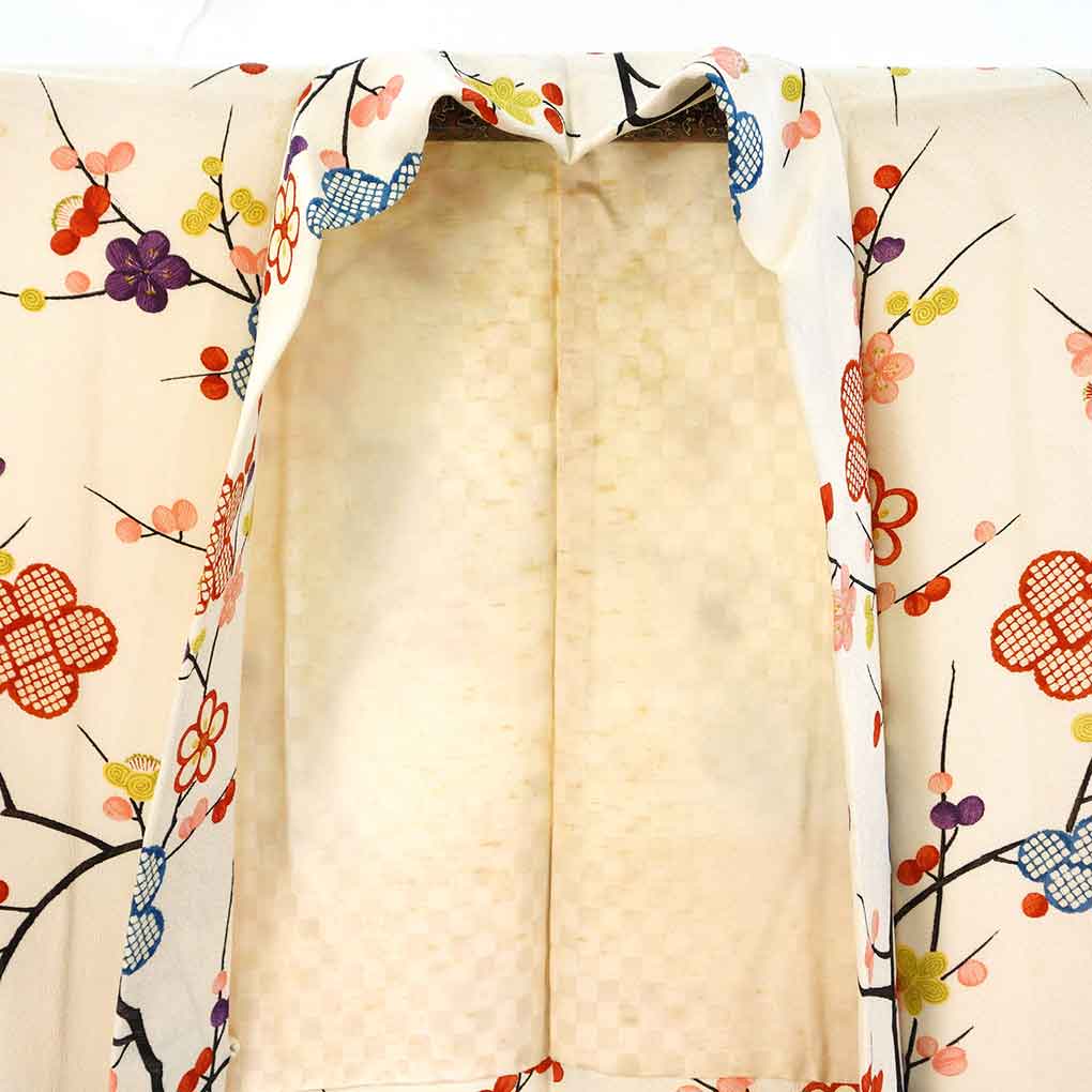 羽織 リサイクル着物 羽織丈82cm 裄62cm 袖丈55cm 袖幅32cm レディース 袷 梅柄 裄Sサイズ 秋冬春用 正絹（シルク）ブラウン やや難 リメイク リユース【ランクB】