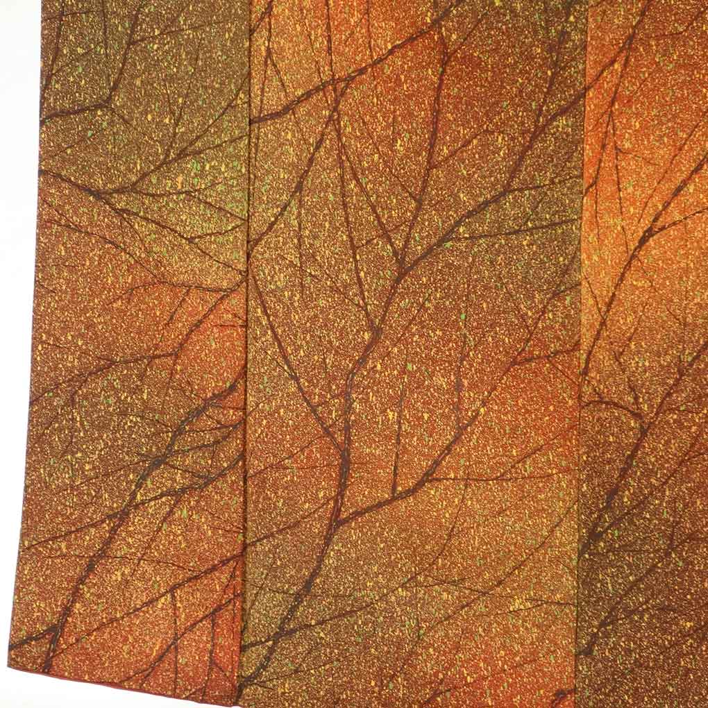 リサイクル 小紋 茶色地 木の枝柄 袷 正絹 着物 レディース 秋冬春用  