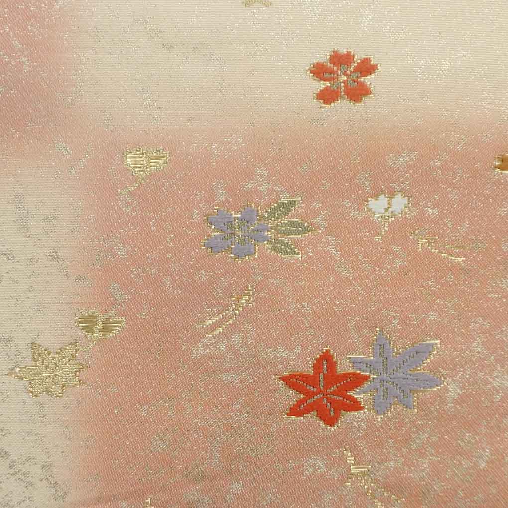 名古屋帯 リサイクル帯 幅30.5cm 長さ359cm レディース 花柄 秋冬春用 正絹(シルク)ベージュ 未使用品 リメイク リユース【ランクS】