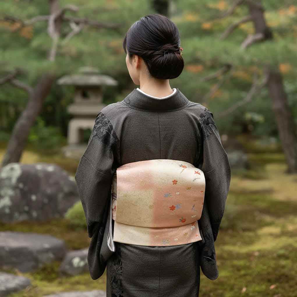 名古屋帯 リサイクル帯 幅30.5cm 長さ359cm レディース 花柄 秋冬春用 正絹(シルク)ベージュ 未使用品 リメイク リユース【ランクS】