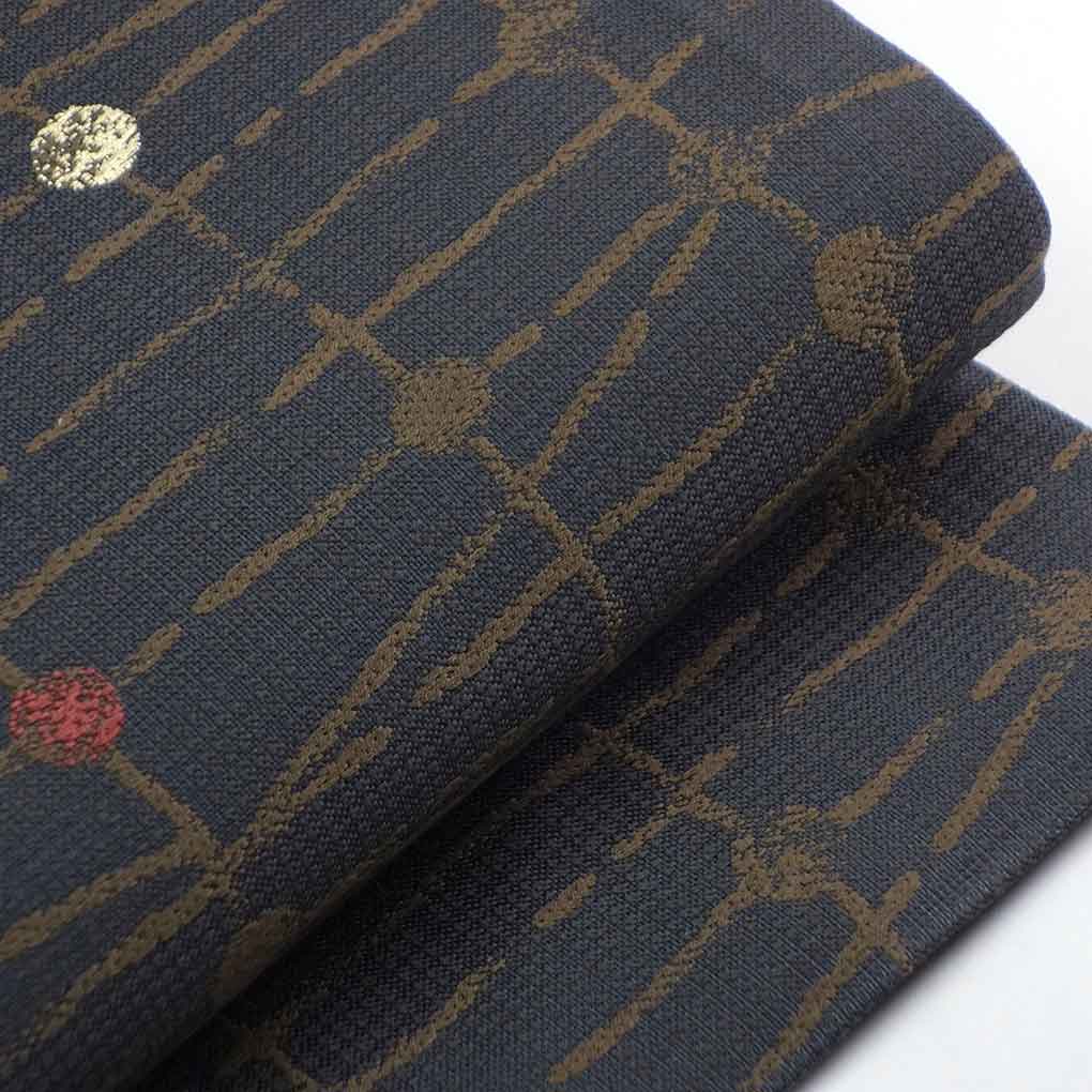 名古屋帯 リサイクル帯 幅31cm 長さ369cm レディース 連続模様 秋冬春用 正絹（シルク）グレー 美品 リメイク リユース【ランクA】