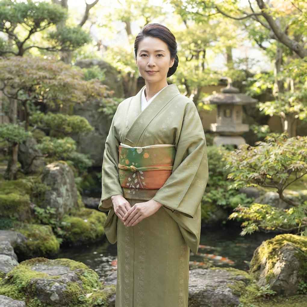 紬 リサイクル着物 身丈169cm 裄68cm 前幅25.5cm 後幅30cm 袖丈49cm 袖幅34cm レディース 袷 花柄 裄長 裄Lサイズ 秋冬春用 正絹(シルク)グリーン トールサイズ 美品 大島紬 リメイク リユース【ランクA】