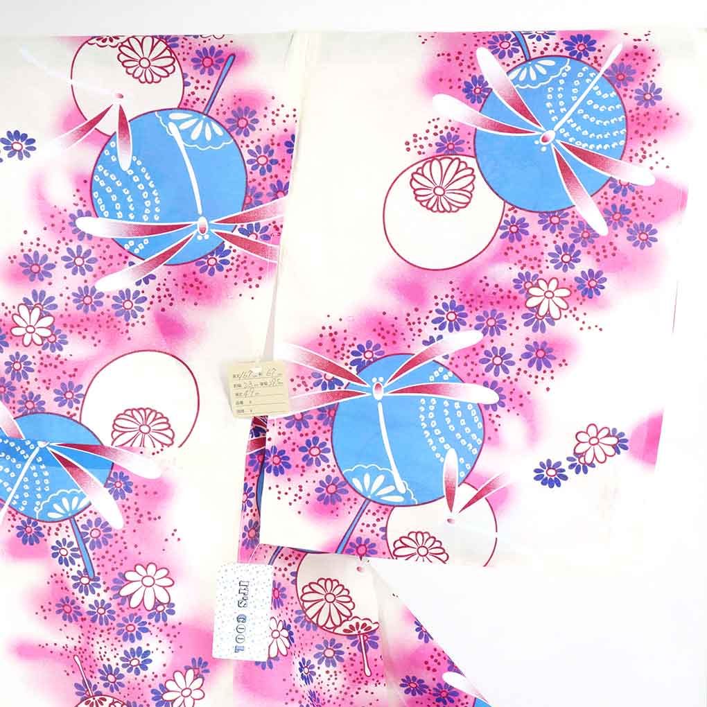 リサイクル 浴衣 薄クリーム地 勝虫柄 単衣 木綿 着物 未使用品 レディース 夏用 木綿 イエロー 裄Lサイズ トールサイズ身丈167cm 裄67cm 前幅23cm 後幅29.5cm 袖丈49cm【ランクS】