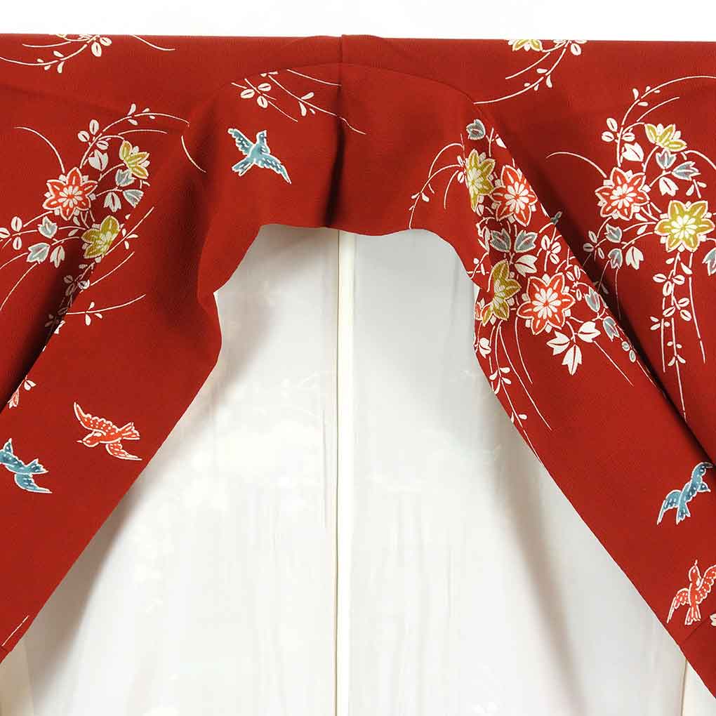 リサイクル着物 小紋 赤地 花柄 袷 正絹 着物 レディース 秋冬春用 
