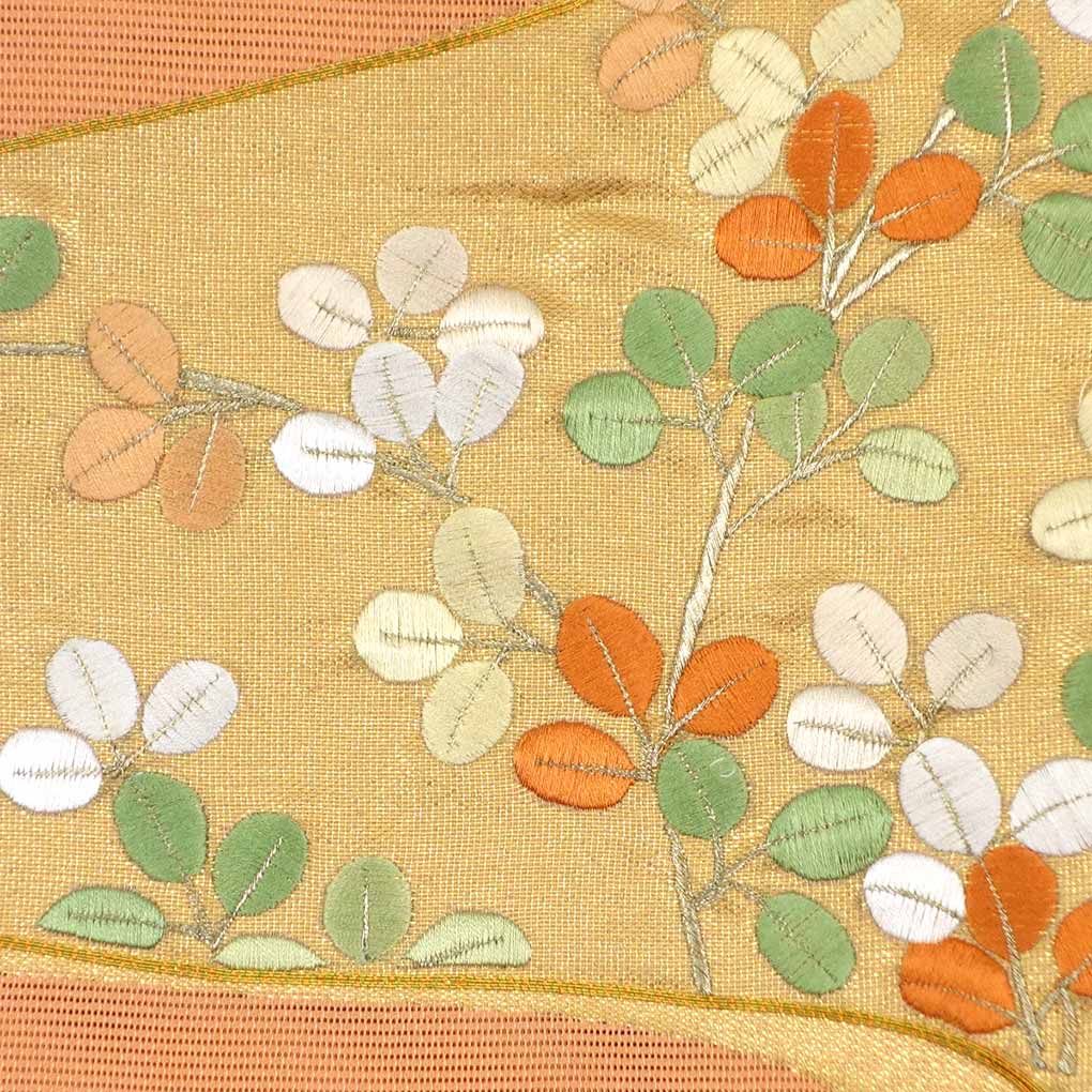 袋帯 リサイクル帯 幅30cm 長さ452cm レディース 萩柄 夏用 正絹（シルク）オレンジ 美品 リメイク リユース【ランクA】