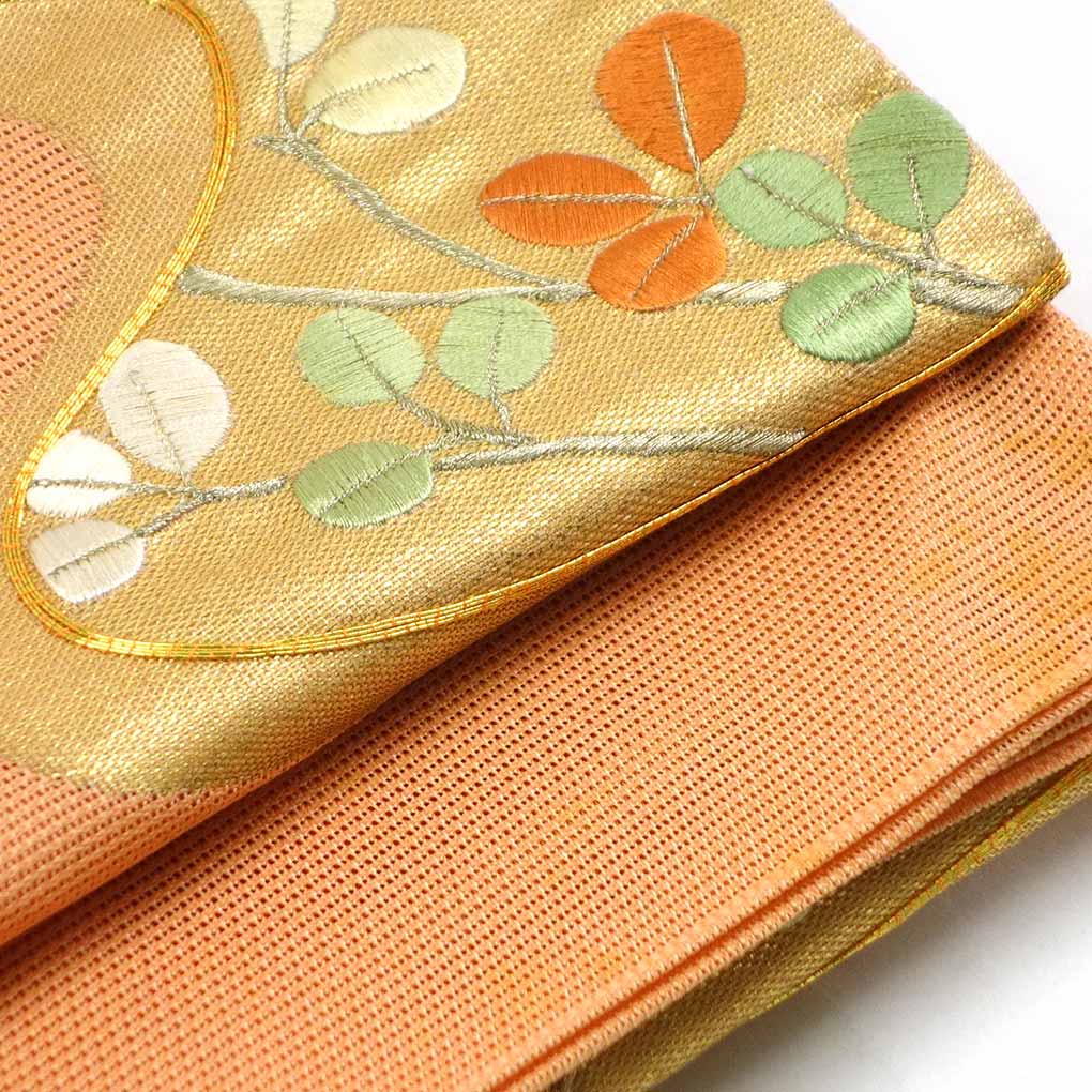 袋帯 リサイクル帯 幅30cm 長さ452cm レディース 萩柄 夏用 正絹（シルク）オレンジ 美品 リメイク リユース【ランクA】