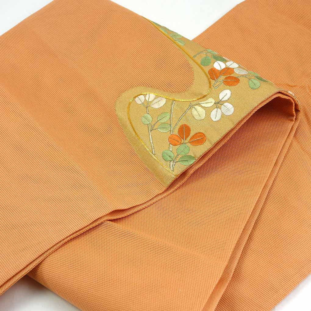 袋帯 リサイクル帯 幅30cm 長さ452cm レディース 萩柄 夏用 正絹（シルク）オレンジ 美品 リメイク リユース【ランクA】