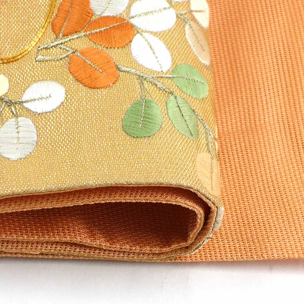袋帯 リサイクル帯 幅30cm 長さ452cm レディース 萩柄 夏用 正絹（シルク）オレンジ 美品 リメイク リユース【ランクA】