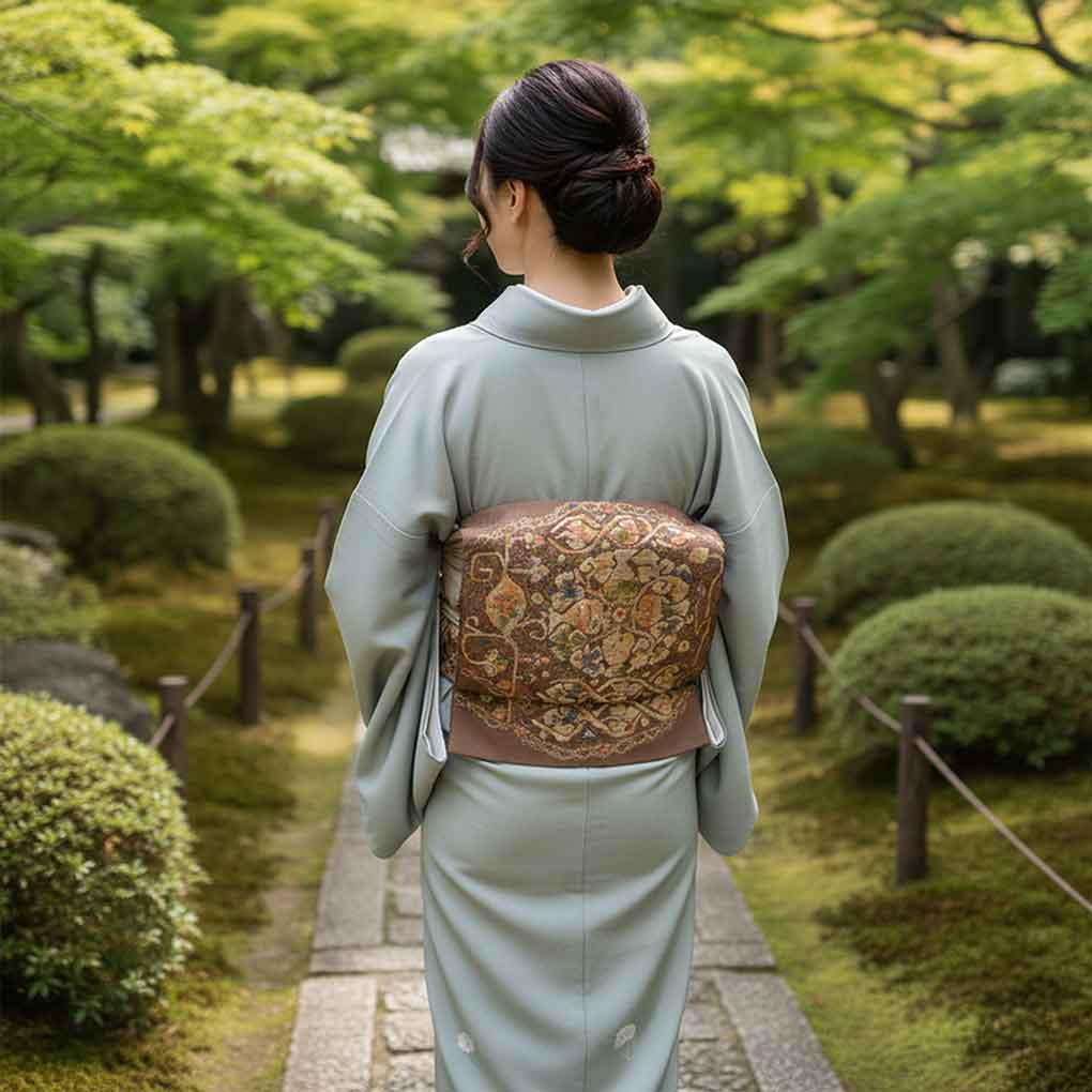 名古屋帯 リサイクル帯 幅31cm 長さ353cm レディース 花柄 秋冬春用 正絹(シルク)ブラウン 美品 リメイク リユース【ランクA】