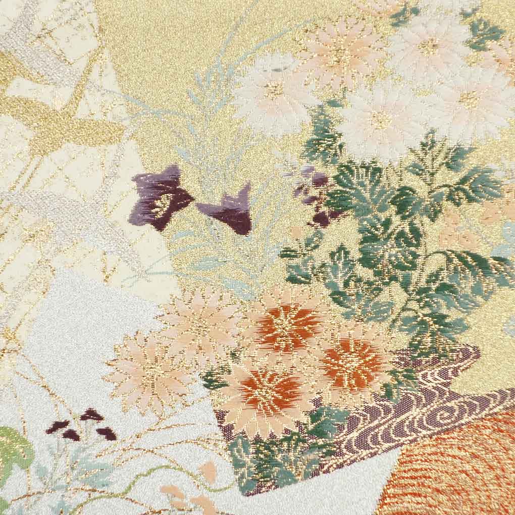袋帯 リサイクル帯 幅31cm 長さ427cm レディース 花柄 秋冬春用 正絹(シルク)ブラウン やや難 リメイク リユース【ランクB】
