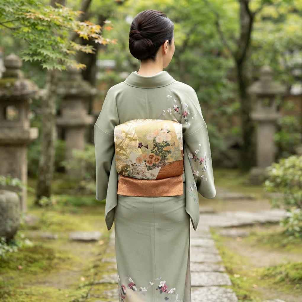 袋帯 リサイクル帯 幅31cm 長さ427cm レディース 花柄 秋冬春用 正絹(シルク)ブラウン やや難 リメイク リユース【ランクB】
