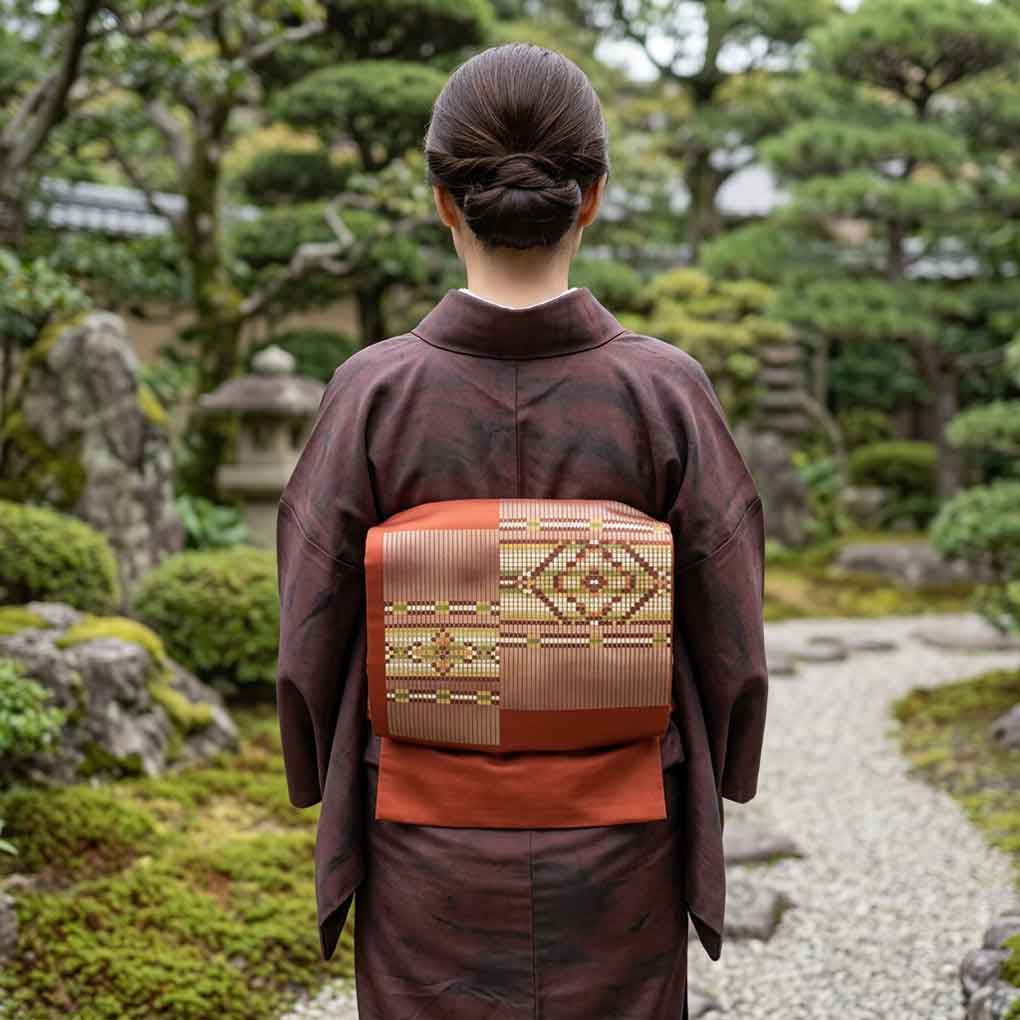 名古屋帯 リサイクル帯 幅30cm 長さ350cm レディース 抽象柄 秋冬春用 正絹(シルク)レッド 美品 リメイク リユース【ランクA】