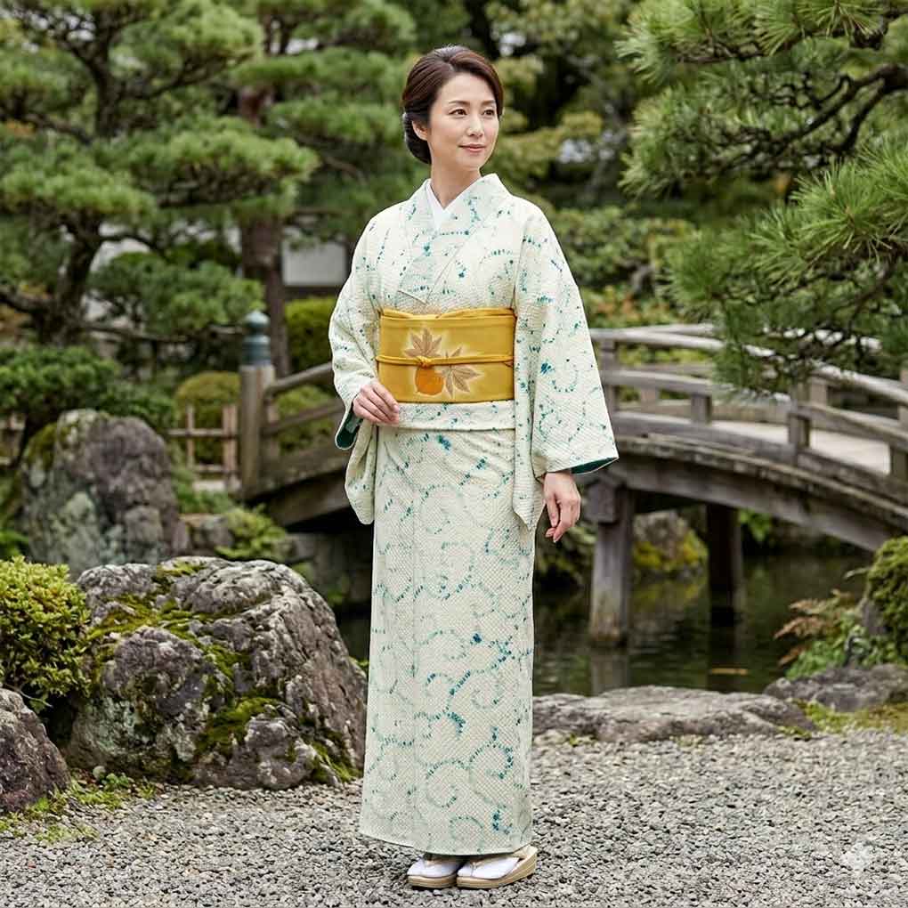 小紋 リサイクル着物 身丈160cm 裄63cm 前幅23cm 後幅29cm 袖丈45cm 袖幅32cm レディース 袷 絞り 裄Mサイズ 秋冬春用 正絹（シルク）ブルー やや難 リメイク リユース【ランクB】