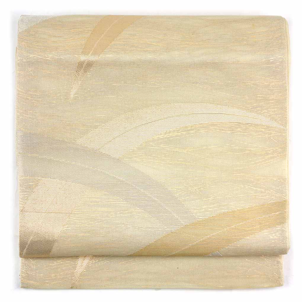 袋帯 リサイクル帯 幅30cm 長さ450cm レディース 笹 夏用 正絹（シルク）ホワイト 美品 リメイク リユース【ランクA】